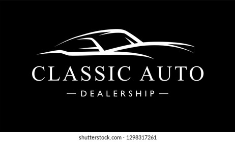 Classic retro style sports car dealership logo. Motor vehicle auto garage silhouette icon. Vector illustration.
