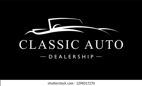 Classic Retro Style Sports Car Dealership Logo. Vintage Convertible Auto Garage Vehicle Silhouette Icon. Vector Illustration.