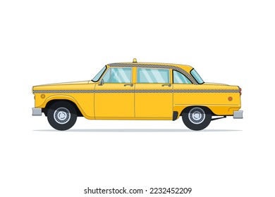 Clásico taxi retro 60 en estilo caricatura. Viejo taxi amarillo de Nueva York. Ilustración del vector