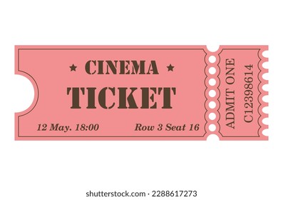 Classic retro ticket for cinema, circus, movie, theatre, cruise, concert and other events. Old vintage style in pastel colors. 