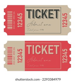 Classic retro ticket for cinema, circus, movie, theatre, cruise, concert and other events. Old vintage style in pastel colors.