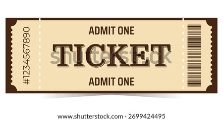 Classic retro ticket design template. Vector illustration isolated on white background. Vintage entry mockup coupon for museum, film, theater, movie, circus and more