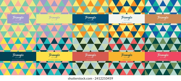 Classic retro triangle color theme seamless pattern set