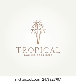 classic retro tropical palm and coconut tree line art icon logo vector illustration design