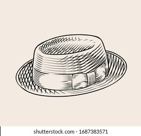 Ilustración vectorial de sombrero de cerdo retro clásico. Dibujo de líneas de estilo en blanco y negro grabado.