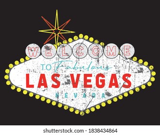 Classic Retro Welcome to Las Vegas City Sign Illustration - Graphic Vector Print for Tee / T Shirt and Poster