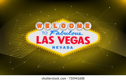 Classic retro Welcome to Las Vegas sign on colorful background. Simple modern vector style illustration. Yellow