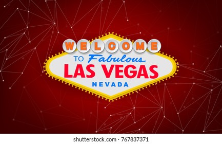 Classic retro Welcome to Las Vegas sign on colorful background. Simple modern vector style illustration. Red