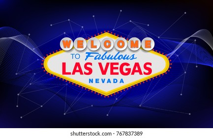 Classic retro Welcome to Las Vegas sign on colorful background. Simple modern vector style illustration. Blue