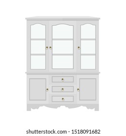 Classic and retro wood furniture. White storage cabinet . Flat design icon vector illustration.