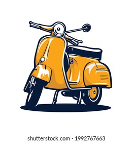 Classic Retro Yellow Scooter Vector Isolated