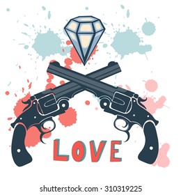 Classic revolvers and diamonds emblem. vector illustration