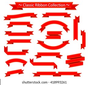 Classic ribbon collection, red on white background