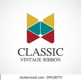 Classic ribbon of vintage rectangle abstract vector and logo design or template group business icon of company identity symbol concept