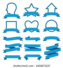 Classic ribbons and frames. Flat vector ribbons banners flat isolated on white background, Illustration set of blue tape.