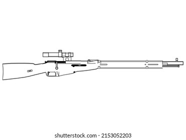Eslabón del vector Rifle clásico aislado en fondo blanco. Símbolo táctico de rifle de asalto.