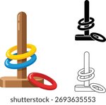A classic ring toss game featuring a wooden peg and brightly colored rings, perfect for children