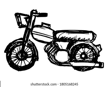 Classic, road motorcycle. Side view. Motive of transport. Vector, monochrome, sketch illustration on a white background. Can be used for printing and web design