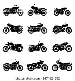 classic road vintage motorcycles vector illustration set on white isolated background.