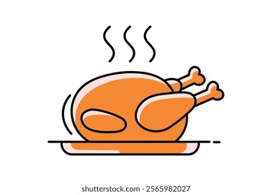 Classic Roast Chicken Plate Graphics, Beautifully Roasted Chicken Vector Illustration, roast chicken, chicken dinner, food illustration, roast meal, restaurant food, grilled 