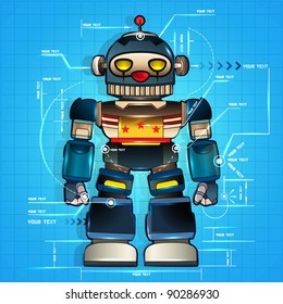 Classic robot blueprint of mechanic, background. Vector