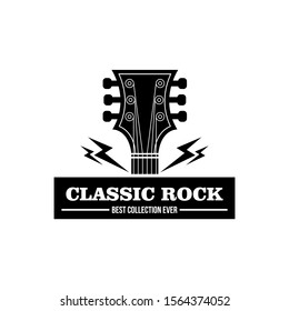 Classic Rock Country Guitar Music Vintage Retro Ribbon Banner Logo Design