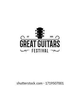 Classic Rock Country Guitar Music Vintage Retro Ribbon Banner logo design

