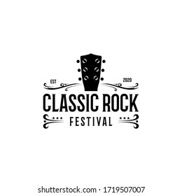 Classic Rock Country Guitar Music Vintage Retro Ribbon Banner logo design

