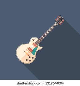 Classic rock guitar flat square icon with long shadows.