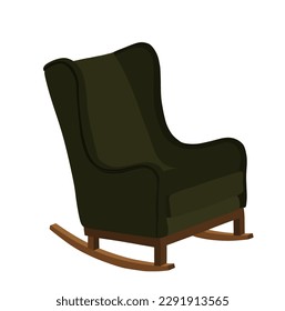 Ilustración vectorial clásica de sillón balancín aislada sobre fondo blanco. Interior de mobiliario de salón de época. El sofá de cuero para descansar. Decoración de la casa en silla de remo. Cómodo sofá.
