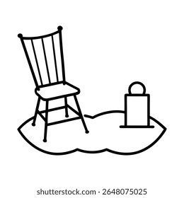 Classic rocking chair beside cozy rug clean line scene Vector illustration