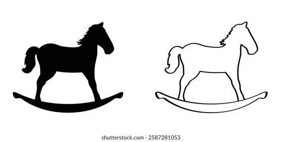 Classic rocking horse icon. Baby toy or children play with toys. Funny animal for kids. Play and riding pony. Horse toy. Swinging toys.