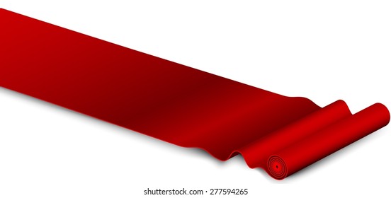 Classic rolling red carpet on white background