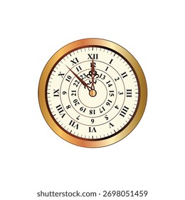 Classic Roman Numeral Wall Clock Isolated on White Background