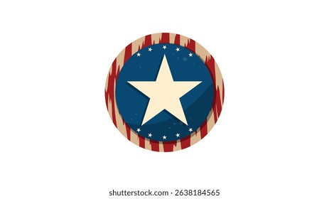 Classic Round Badge Featuring Star and Striped Border with Vintage USA Colors and Texture