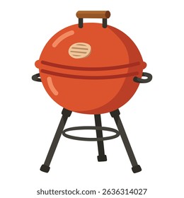 Classic round charcoal grill with lid and tripod legs, drawn in flat cartoon style.