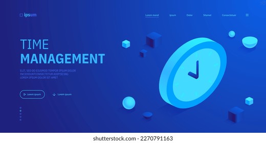 Classic round clock with hands icon. Project deadline, time management, organization in office, school or business concept. Isometric vector illustration for visualization of business presentation