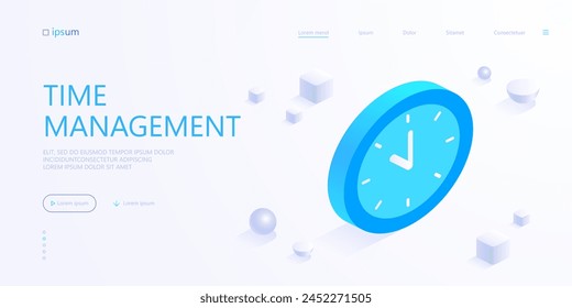 Classic round clock with hands icon. Project deadline, time management, organization in office, school or business concept. Isometric vector illustration for visualization of business presentation