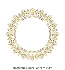 Classic Round gold damask frame, Decorative Elegant vector element for design in Eastern style, place for text, Floral golden border, Lace illustration for invitations and greeting cards