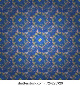 Classic round vintage pattern. Elegant vector ornament in classic style. Abstract traditional seamless pattern with oriental elements in yellow, blue and neutral colors.