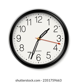 Classic round wall vector clock with black body isolated on white