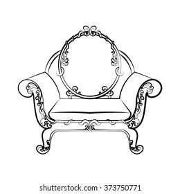Classic royal armchair with acanthus floral ornaments . Vector sketch