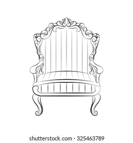 Classic royal armchair with luxurious ornaments . Vector sketch