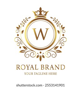Classic royal brand logo featuring W monogrammed letter with a crown and ornate golden floral design  
