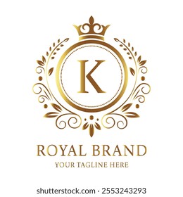 Classic royal brand logo featuring K monogrammed letter with a crown and ornate golden floral design  
