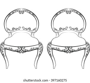 Classic royal chairs set with luxurious ornaments . Vector sketch