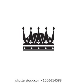 Classic royal crown for coronation of a king or queen. Crown silhouette symbol, sign and icon, flat vector illustration.