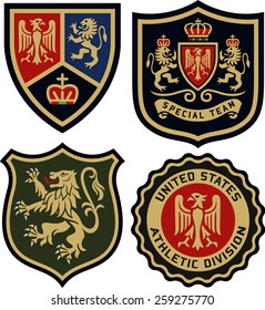 classic royal emblem heraldic badge set. Embroidery emblem template vector graphic.