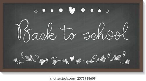 A classic rubbed out chalkboard with a hand lettering Back to school, old blackboard for classroom, cafe or restaurant menu, perfect for educational or back-to-school designs.