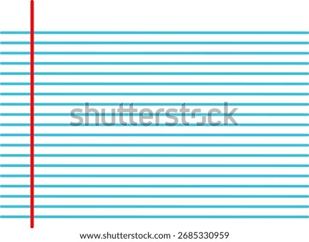 Classic ruled notebook paper with blue horizontal lines and a red vertical margin line. Perfect for school, writing, stationery, backgrounds, and educational designs.
